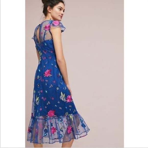 NEW Anthropologie Embroidered Topaz Dress - Picture 4 of 5